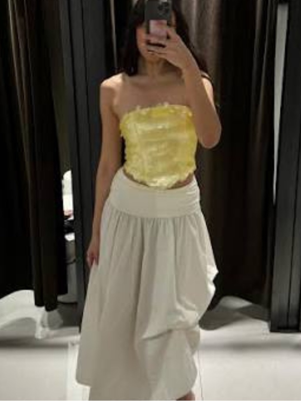 Zara Yellow Strapless Sequin Satin Crop Top - Picture 3 of 7